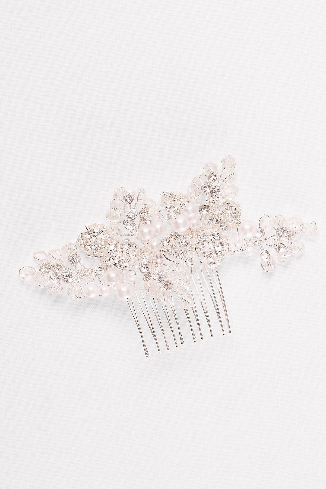 Silver Floral Comb with Pearls  Image 2