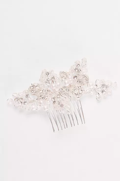 Silver Floral Comb with Pearls  Image 2