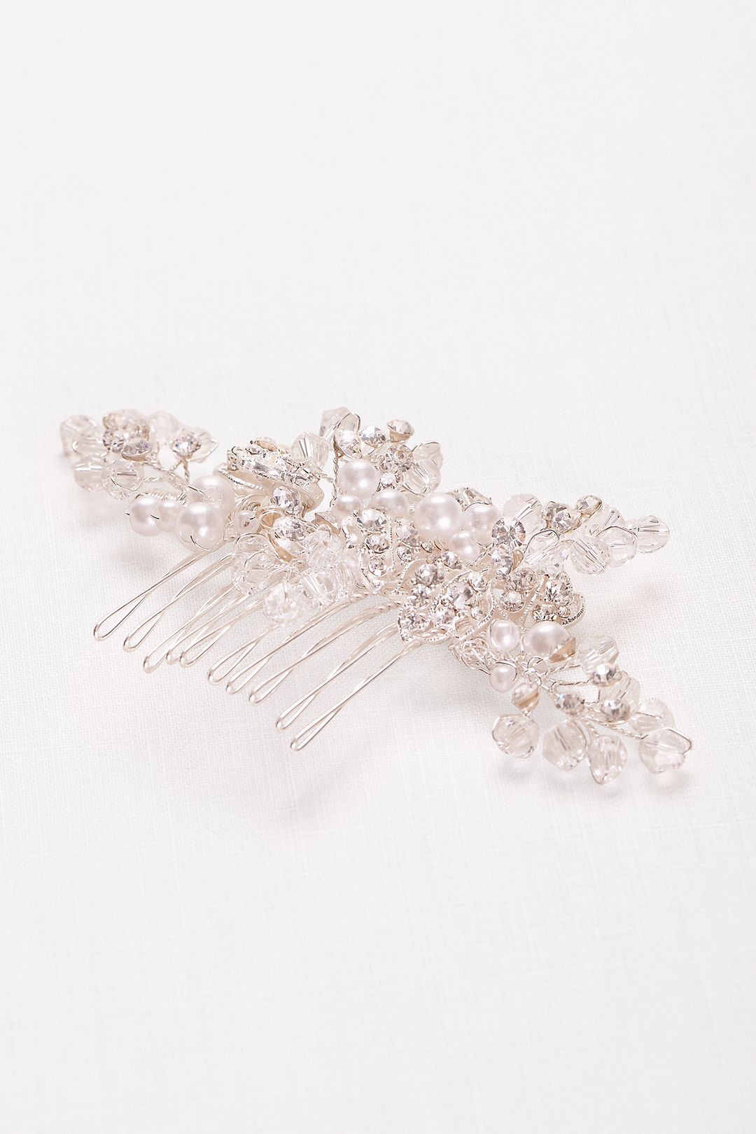 Silver Floral Comb with Pearls  Image 3