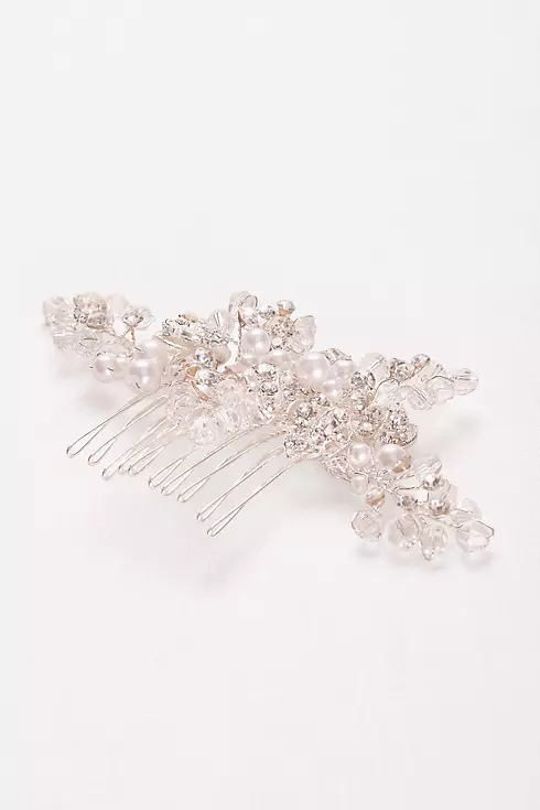 Silver Floral Comb with Pearls  Image 3