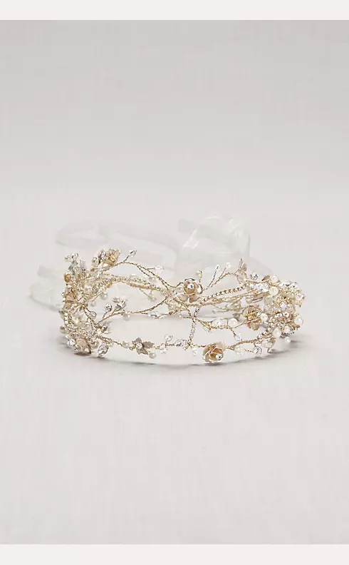 Pearl and Crystal Floral Ribbon Headband