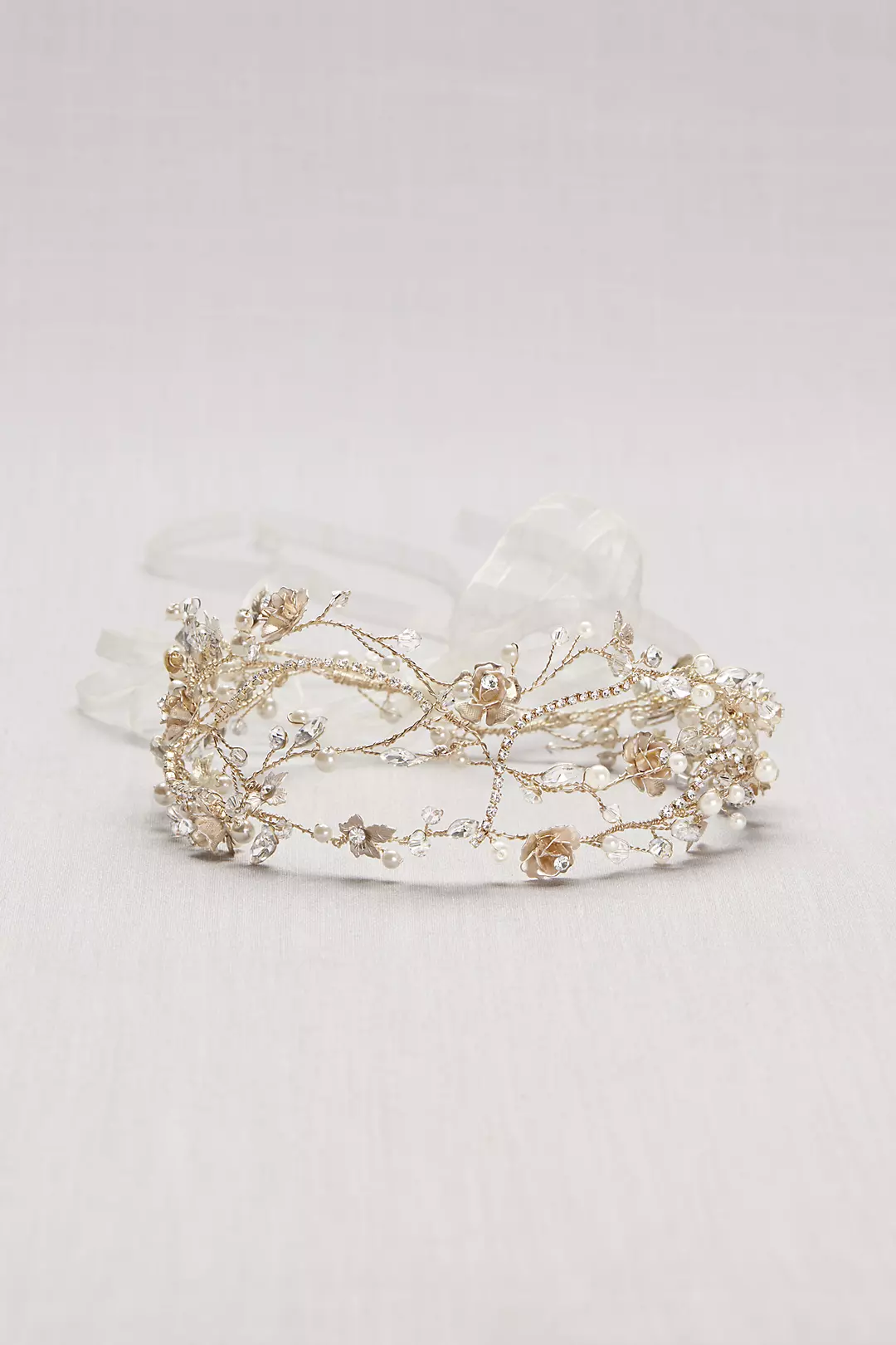 Pearl and Crystal Floral Vines Tie-Back Headband Image