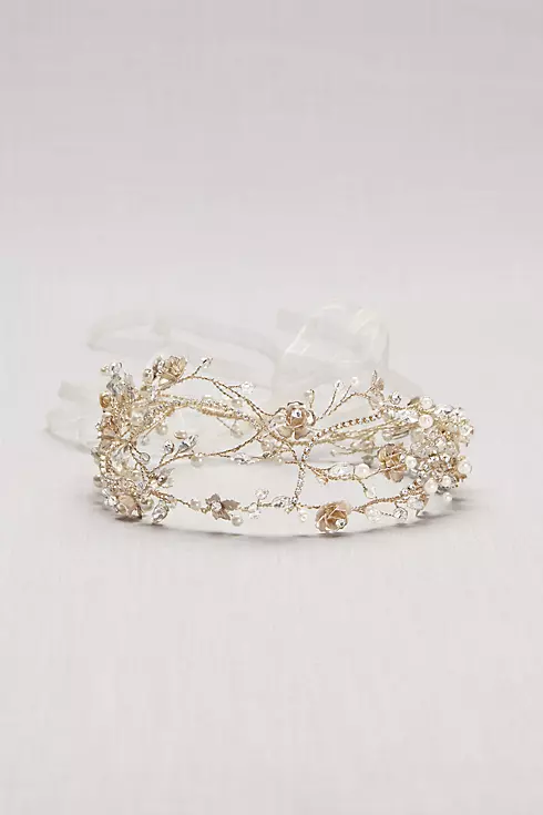 Pearl and Crystal Floral Vines Tie-Back Headband Image 1