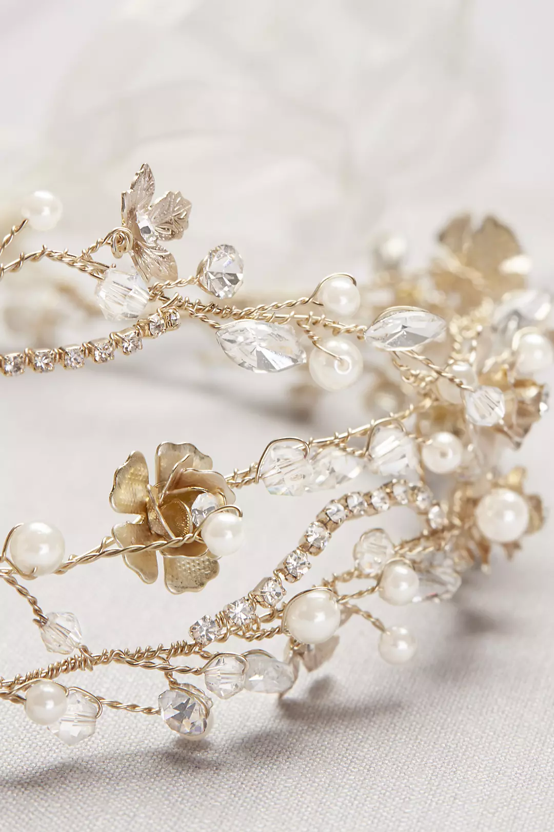 Pearl and Crystal Floral Vines Tie-Back Headband Image 2