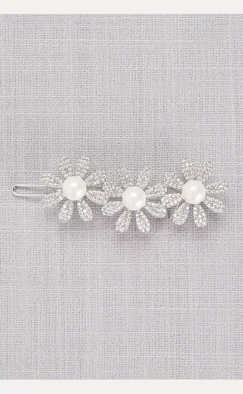 Crystal and Pearl Triple Flower Hair Clip Image 1