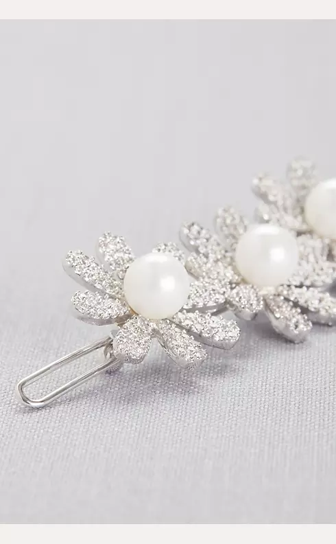 Crystal and Pearl Triple Flower Hair Clip Image 2