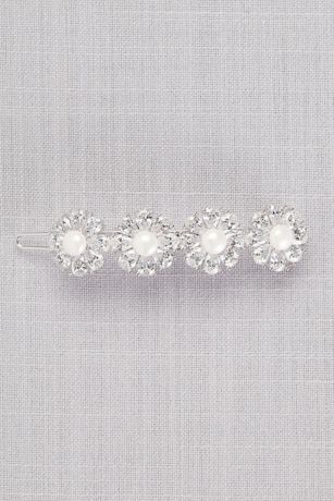 Cubic Zirconia and Pearl Quad Flower Hair Clip
