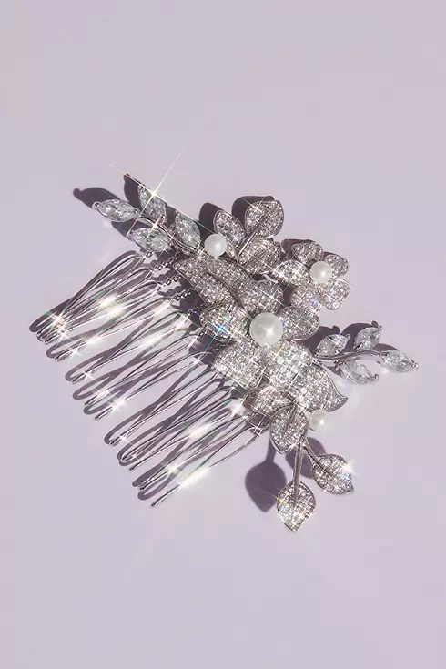 Cubic Zirconia and Pearl Embellished Floral Comb Image 1