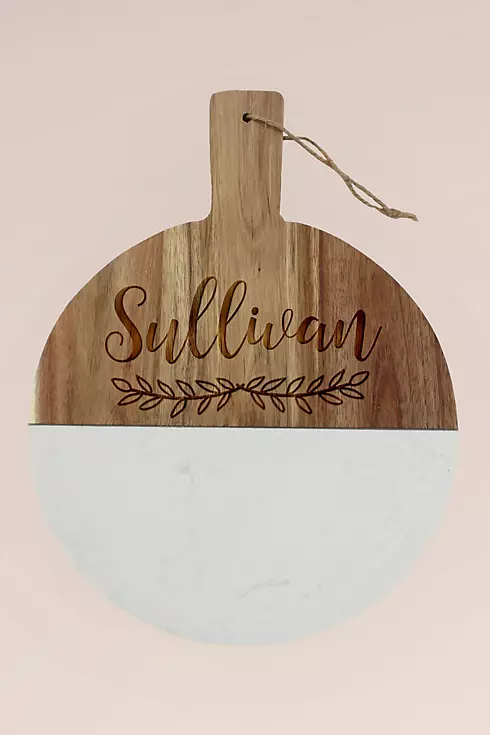 Personalized Round Wood and Marble Cheese Board Image 1