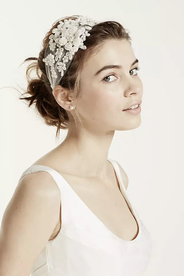 Tulle Headband with Beaded Flowers Image 4