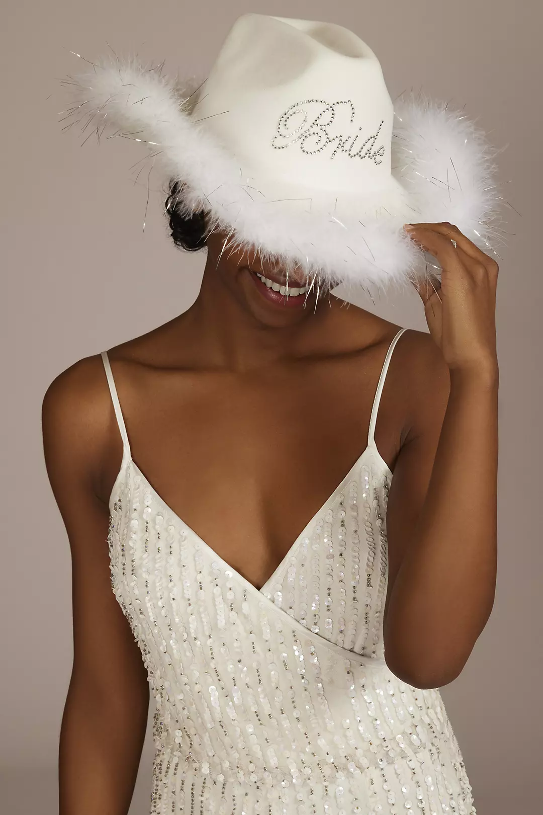 Feather-Trimmed Bride Cowgirl Hat Image