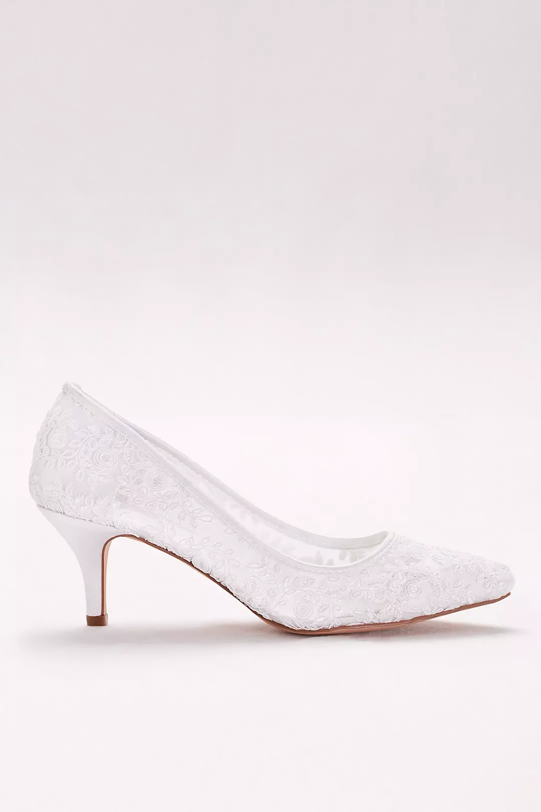 Embroidered Mesh Pointed-Toe Pumps Image 3