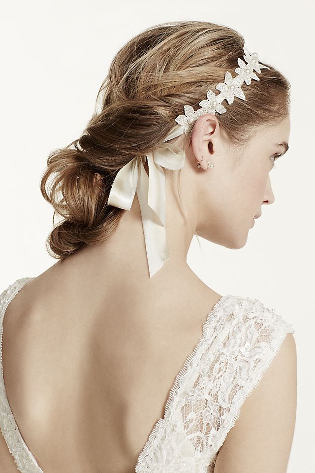 Metallic Flower and Pearl Silk Ribbon Headwrap Image 4