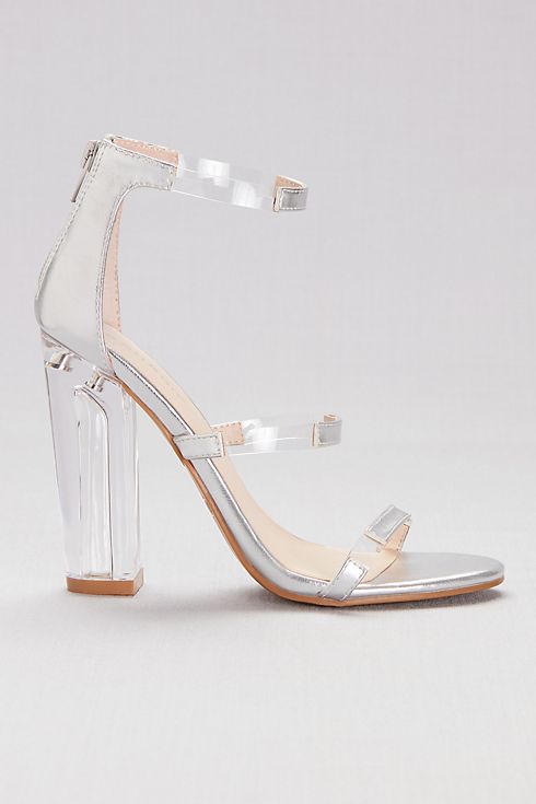 Metallic Triple-Strap Sandals with Clear Accents Image 3