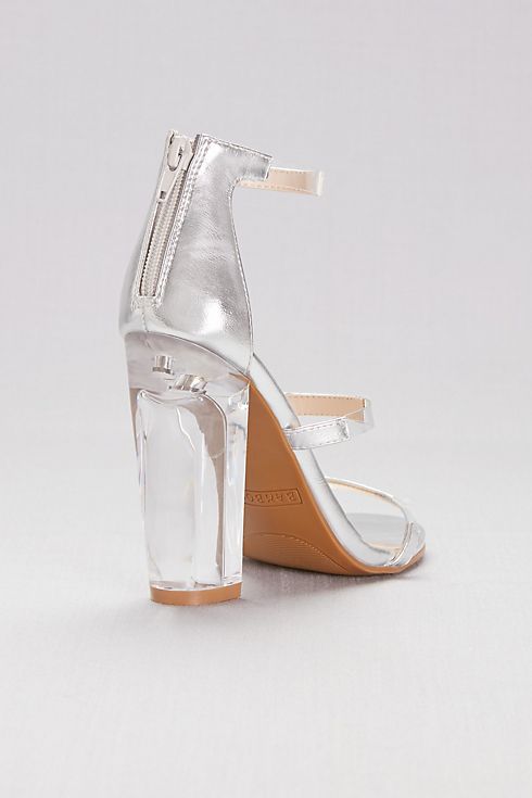 Metallic Triple-Strap Sandals with Clear Accents Image 2