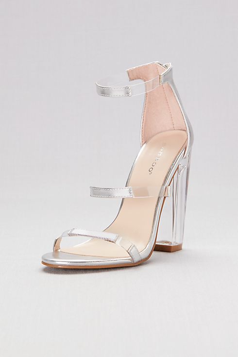 Metallic Triple-Strap Sandals with Clear Accents Image
