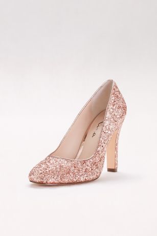 Round toe outlet glitter heels