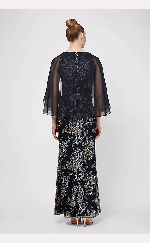 Embroidered Lace Mermaid Gown with Attached Cape Image 2
