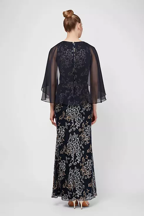 Embroidered Lace Mermaid Gown with Attached Cape Image 2