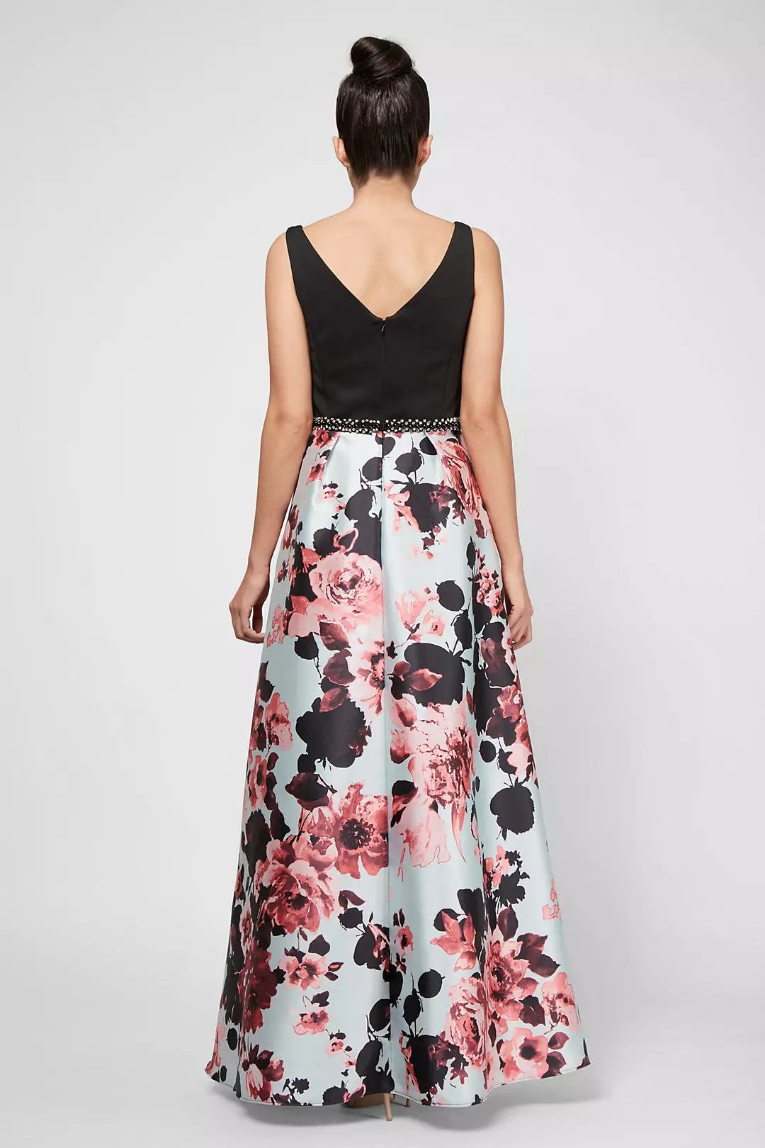 Printed V-Neck Tank Ball Gown with Scuba Bodice Image 2