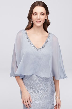 Shimmering Lace Tank Dress with Necklace Capelet | David's Bridal