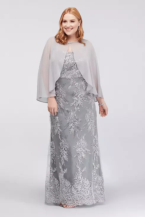 Corded Lace Plus Size Sheath and Chiffon Capelet Image 1