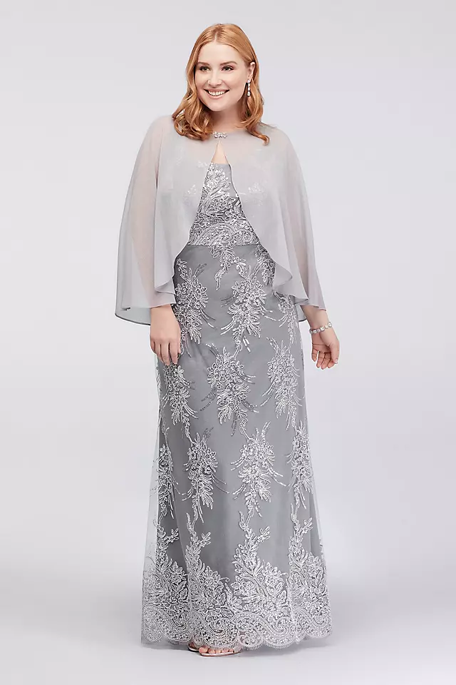 Corded Lace Plus Size Sheath and Chiffon Capelet Image