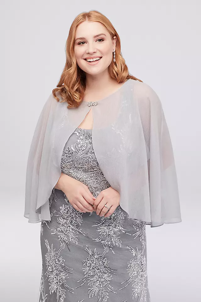 Corded Lace Plus Size Sheath and Chiffon Capelet Image 5