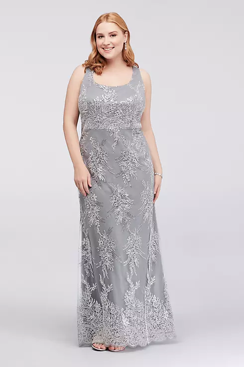 Corded Lace Plus Size Sheath and Chiffon Capelet Image 3