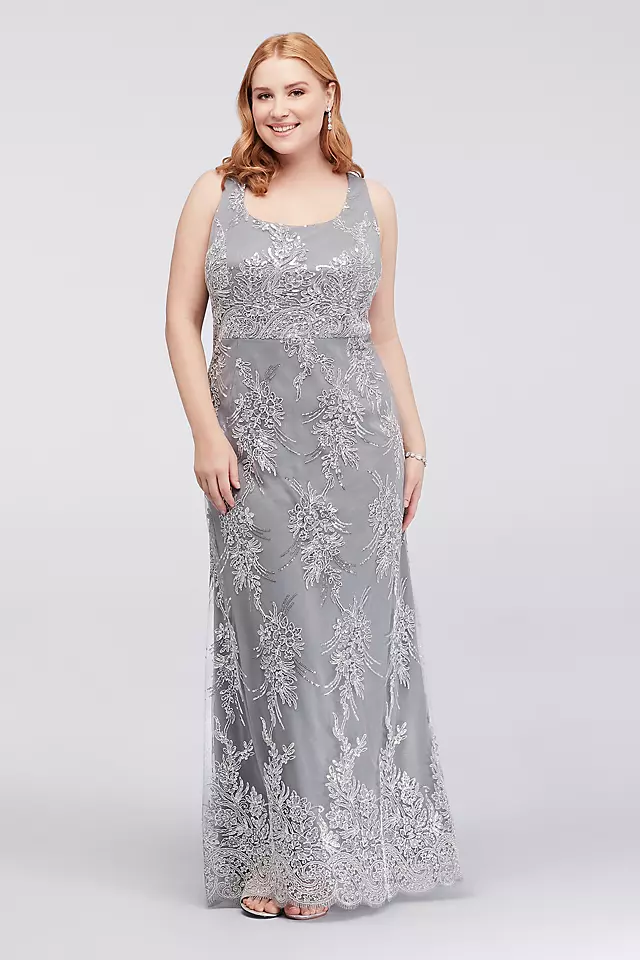 Corded Lace Plus Size Sheath and Chiffon Capelet Image 3