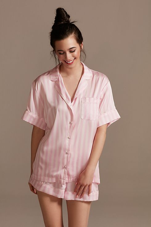 Striped Button-Front Pajama Shorts Set Image 5