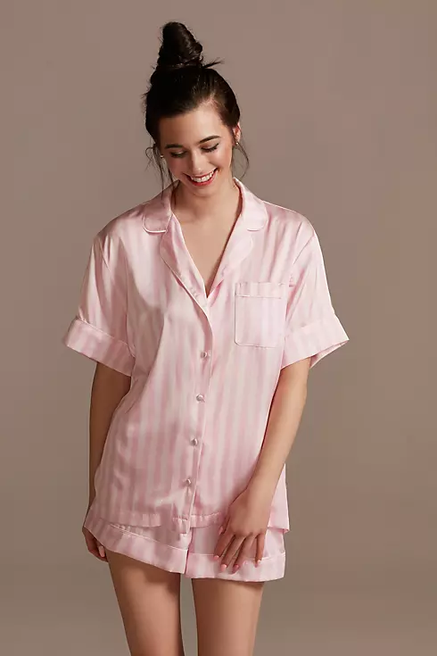 Striped Button-Front Pajama Shorts Set Image 1