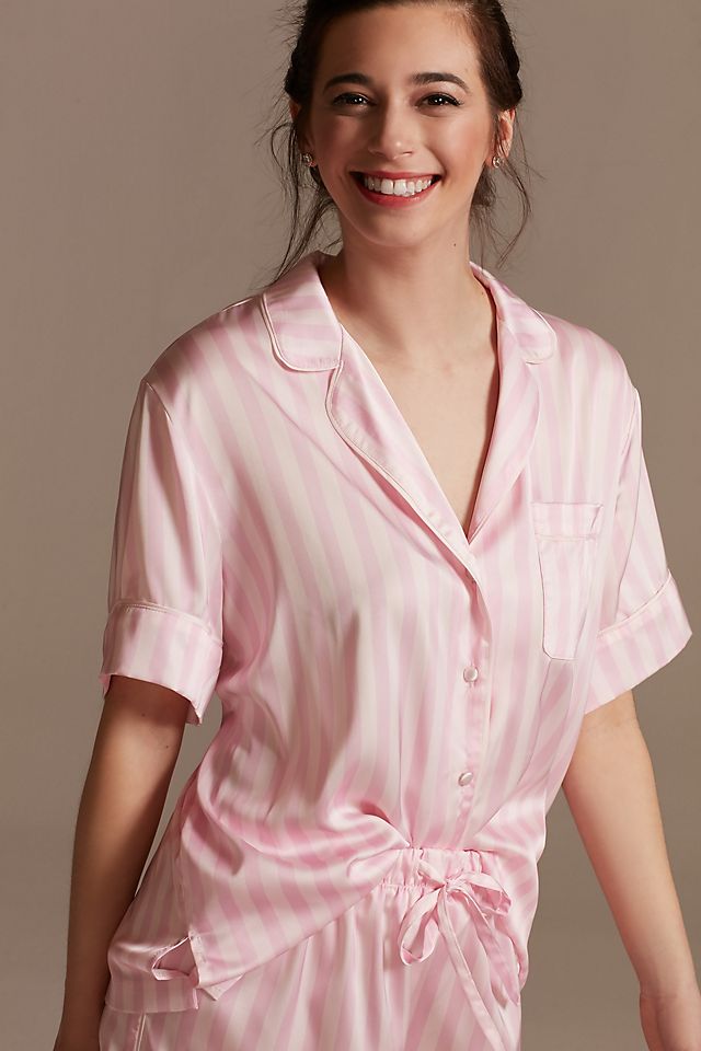 Striped Button-Front Pajama Shorts Set Image 5