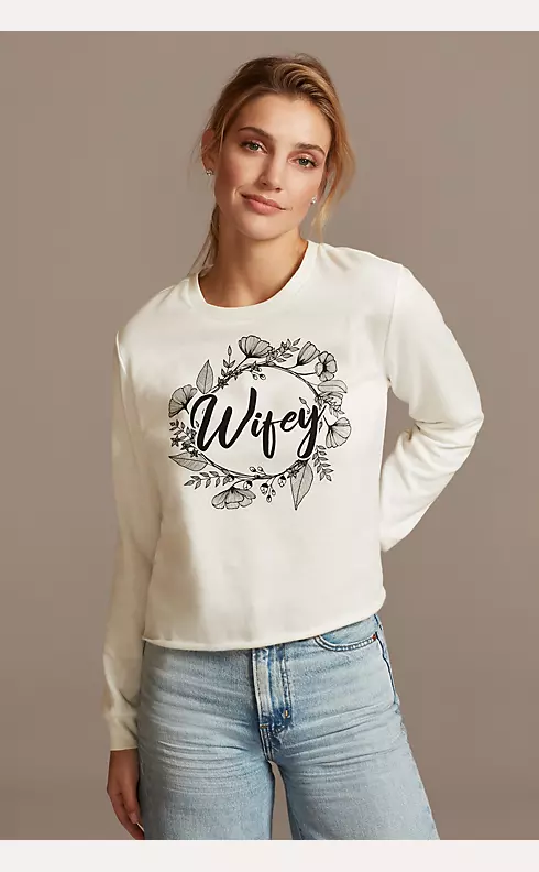 Floral Wifey Script Long Sleeve Crop Sweatshirt Image 1