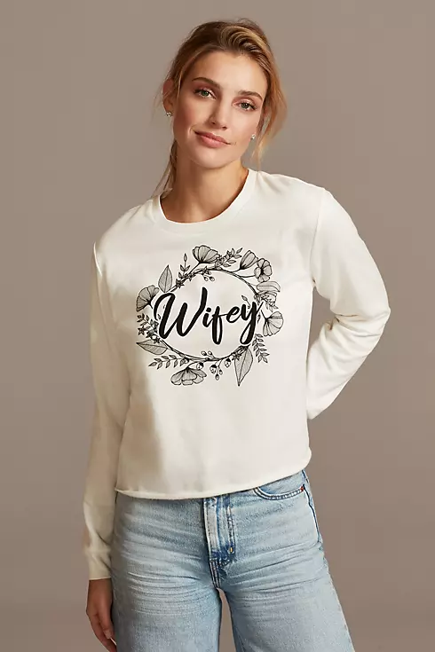 Floral Wifey Script Long Sleeve Crop Sweatshirt Image 1