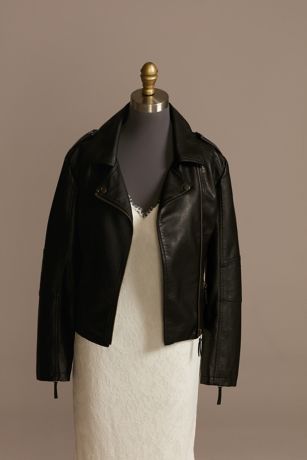 Til Death Script Black Vegan Leather Moto Jacket | David's Bridal