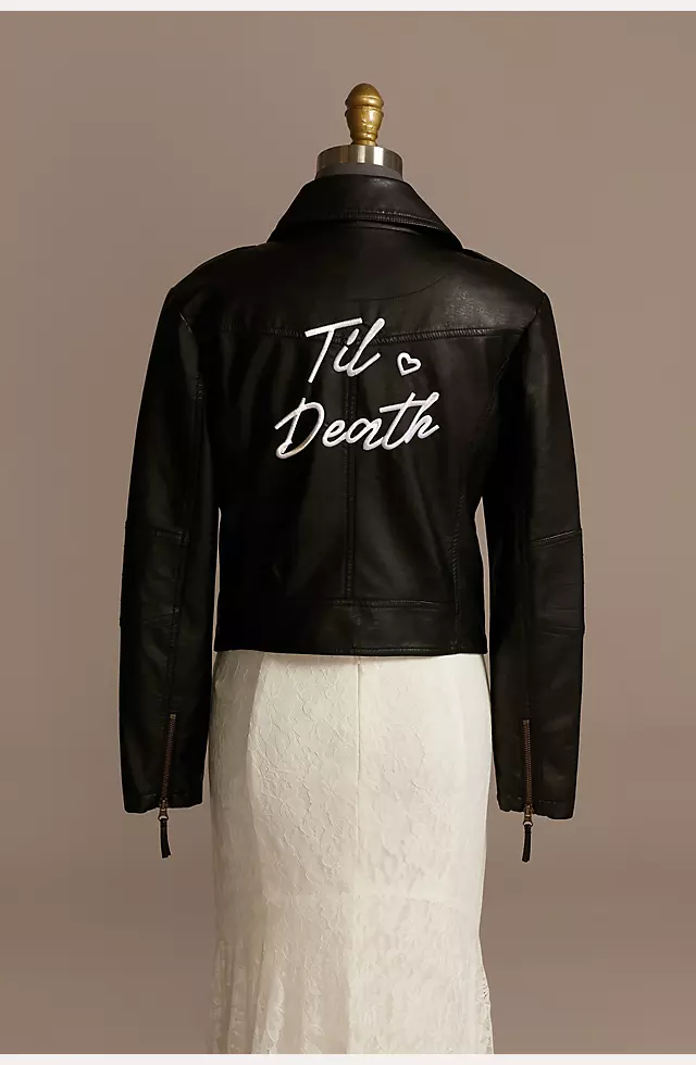 Til Death Script Black Vegan Leather Moto Jacket Image