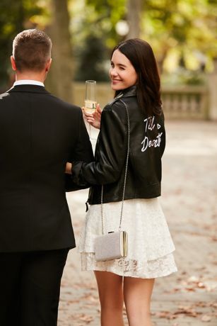 Til Death Script Black Vegan Leather Moto Jacket | David's Bridal