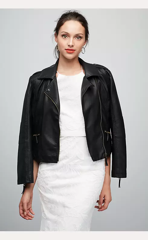 Just Married Embroidered Vegan Leather Moto Jacket Image 2