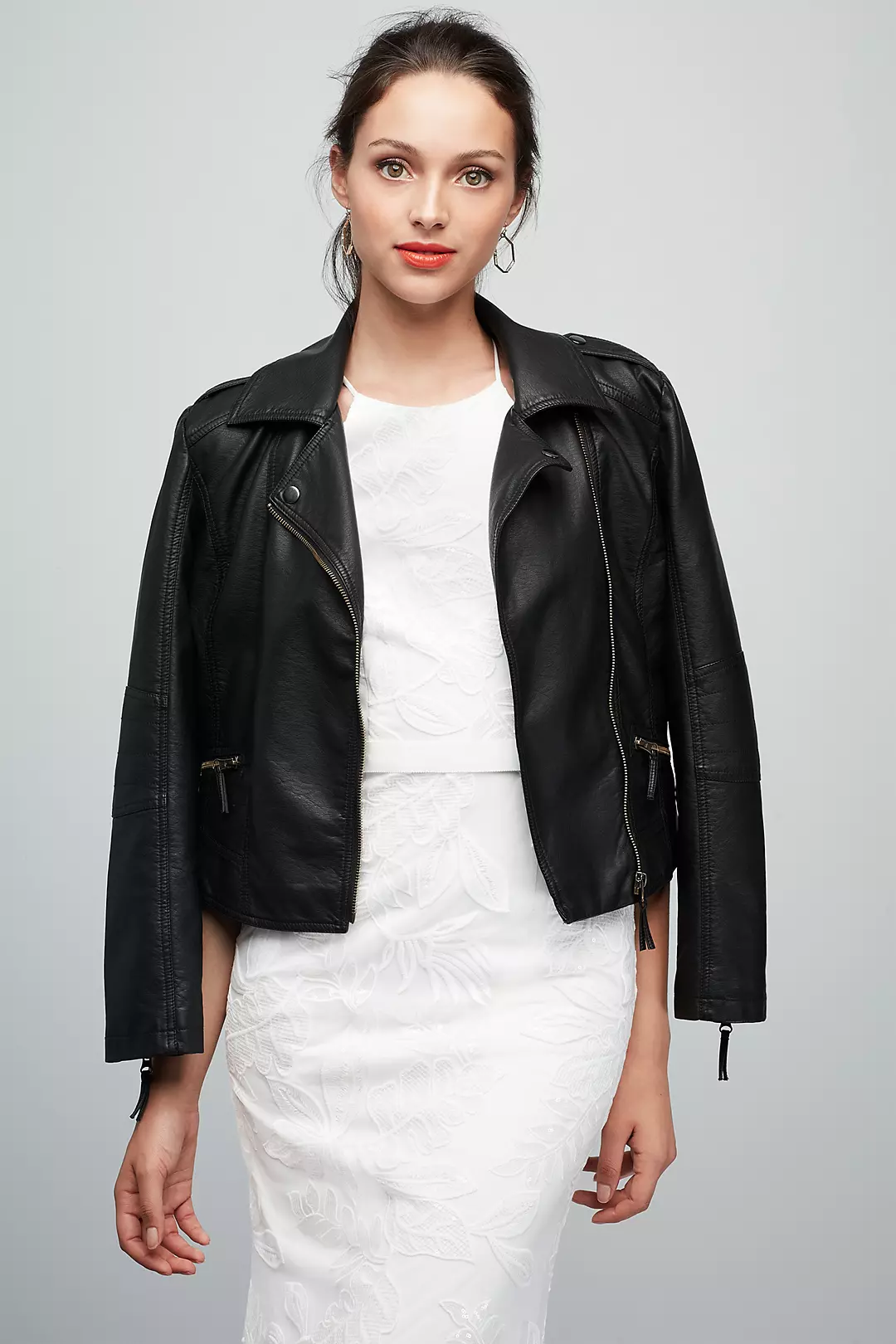 Just Married Embroidered Vegan Leather Moto Jacket Image 2