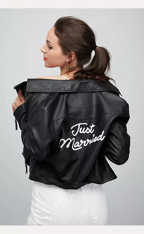 Just Married Embroidered Vegan Leather Moto Jacket Image 1