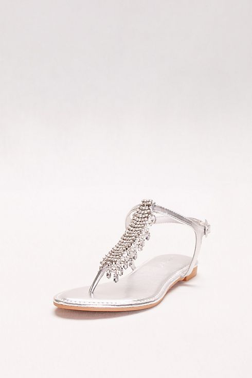 Metallic T-Strap Sandals with Dripping Crystals Image