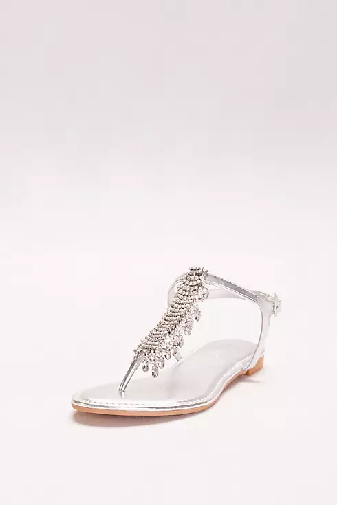 Metallic T-Strap Sandals with Dripping Crystals Image 1