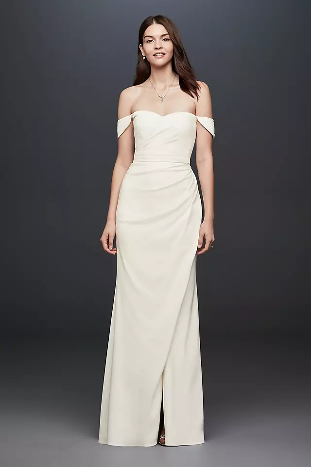 Draped Off-The-Shoulder Crepe Sheath Gown Image