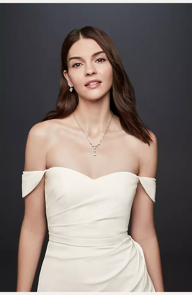 Draped Off-The-Shoulder Crepe Sheath Gown Image 3