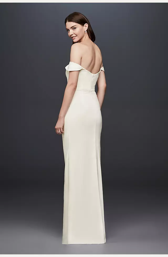 Draped Off-The-Shoulder Crepe Sheath Gown Image 2