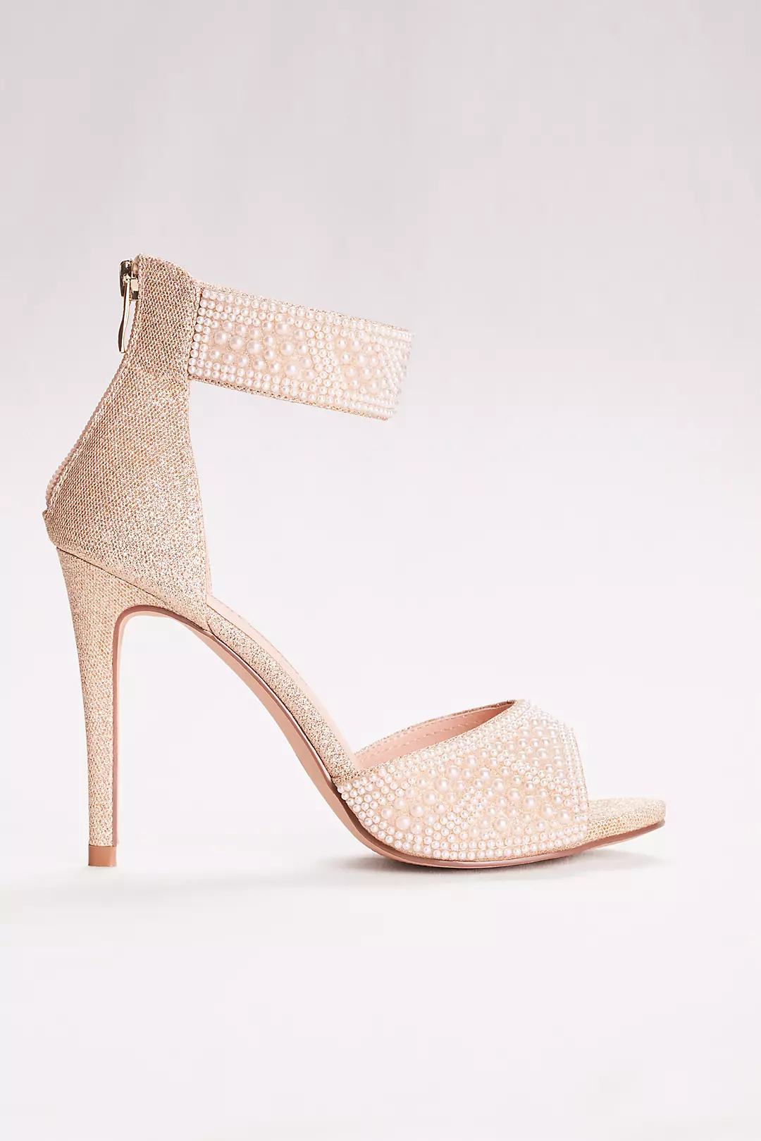 High Heel Pearl-Embellished Peep Toe Sandals | David's Bridal