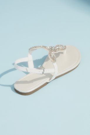 Pearl and Crystal T-Strap Flat Metallic Sandals | David's Bridal