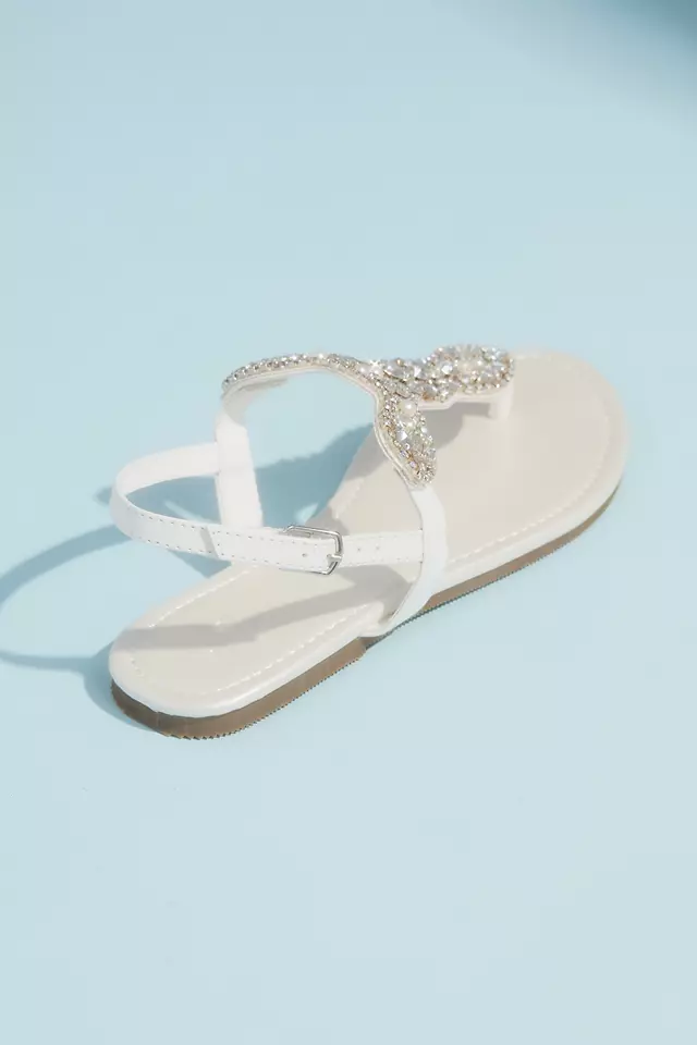 Pearl and Crystal T-Strap Flat Metallic Sandals Image 2