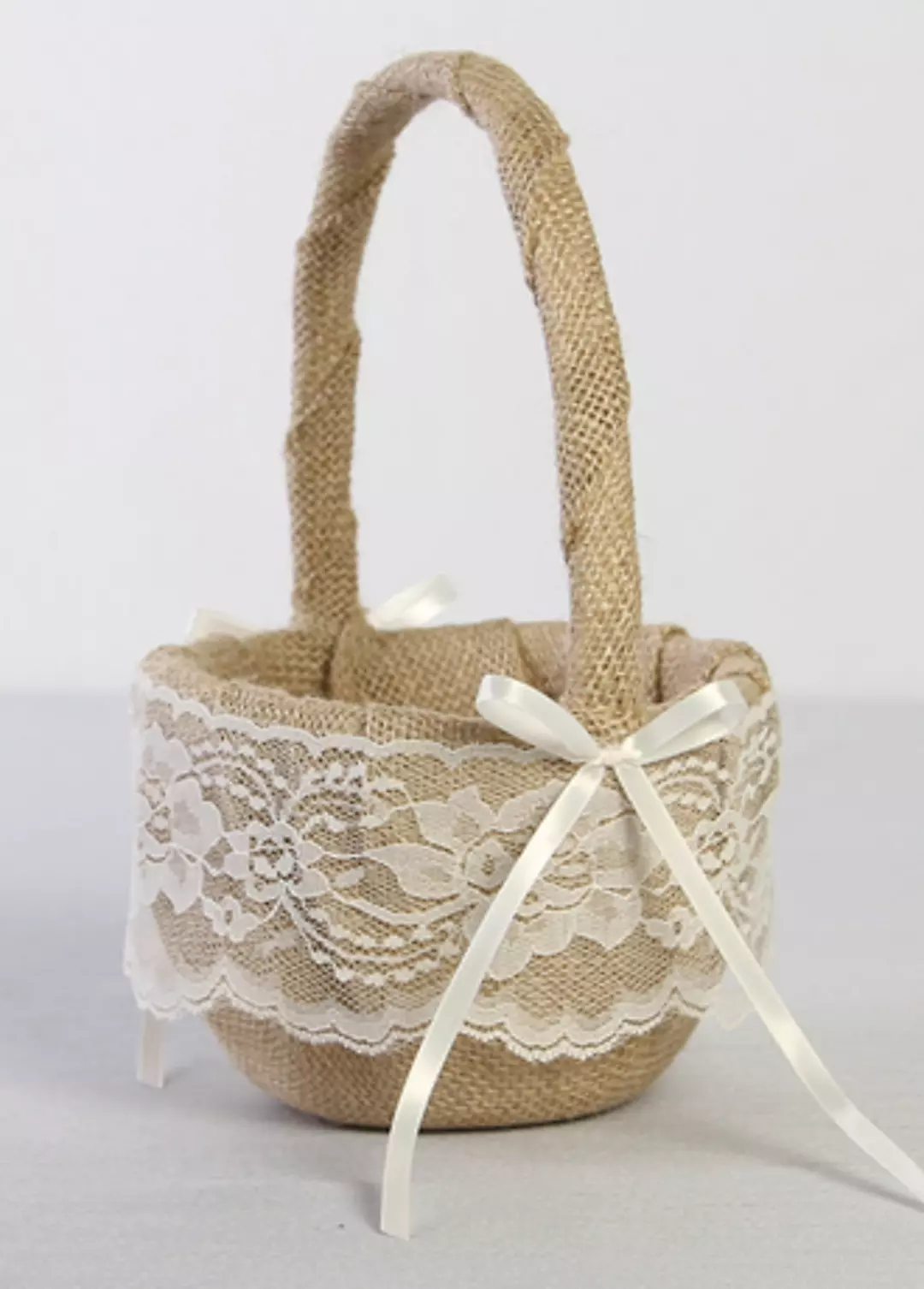 DB Exclusive Burlap and Lace Flower Girl Basket Image 1